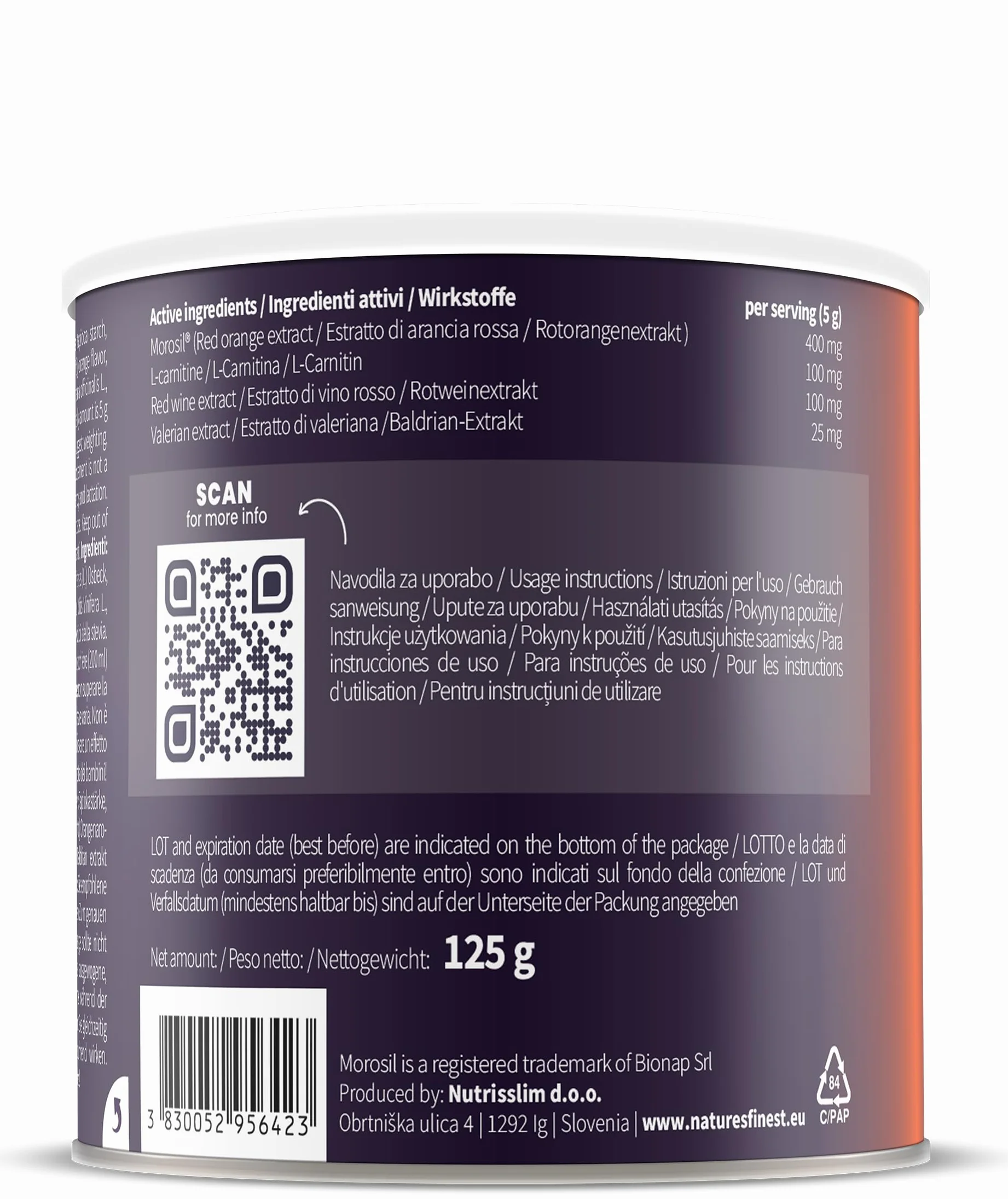 Nature's Finest Night Burn Extreme Bevanda Serale in Polvere 125g Arancia Rossa Morosil Valeriana Vite Rosso Vegana Senza Glutine