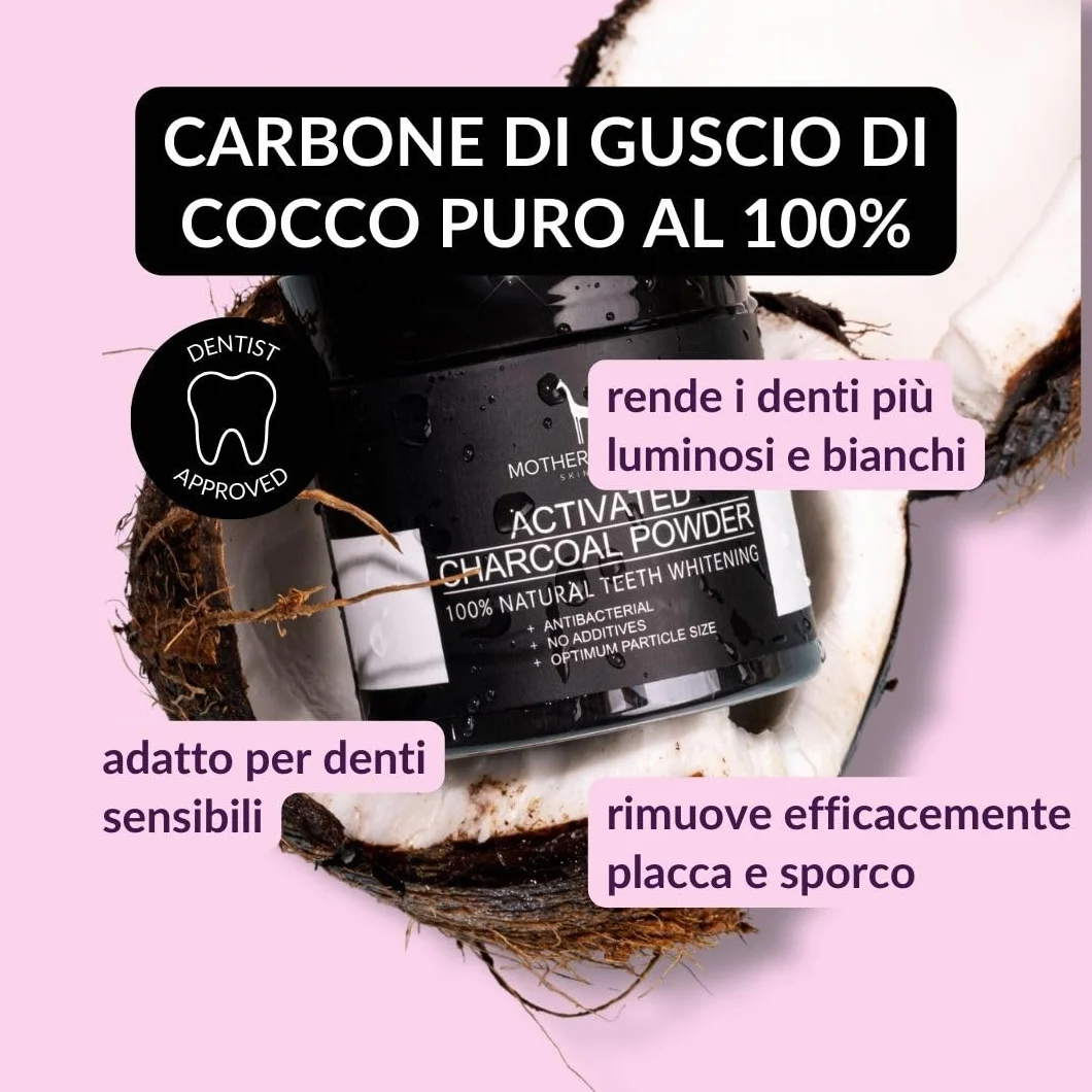 Carbone Attivo Sbiancante per Denti VEGAN 60 g Polvere di Carbone Attivo