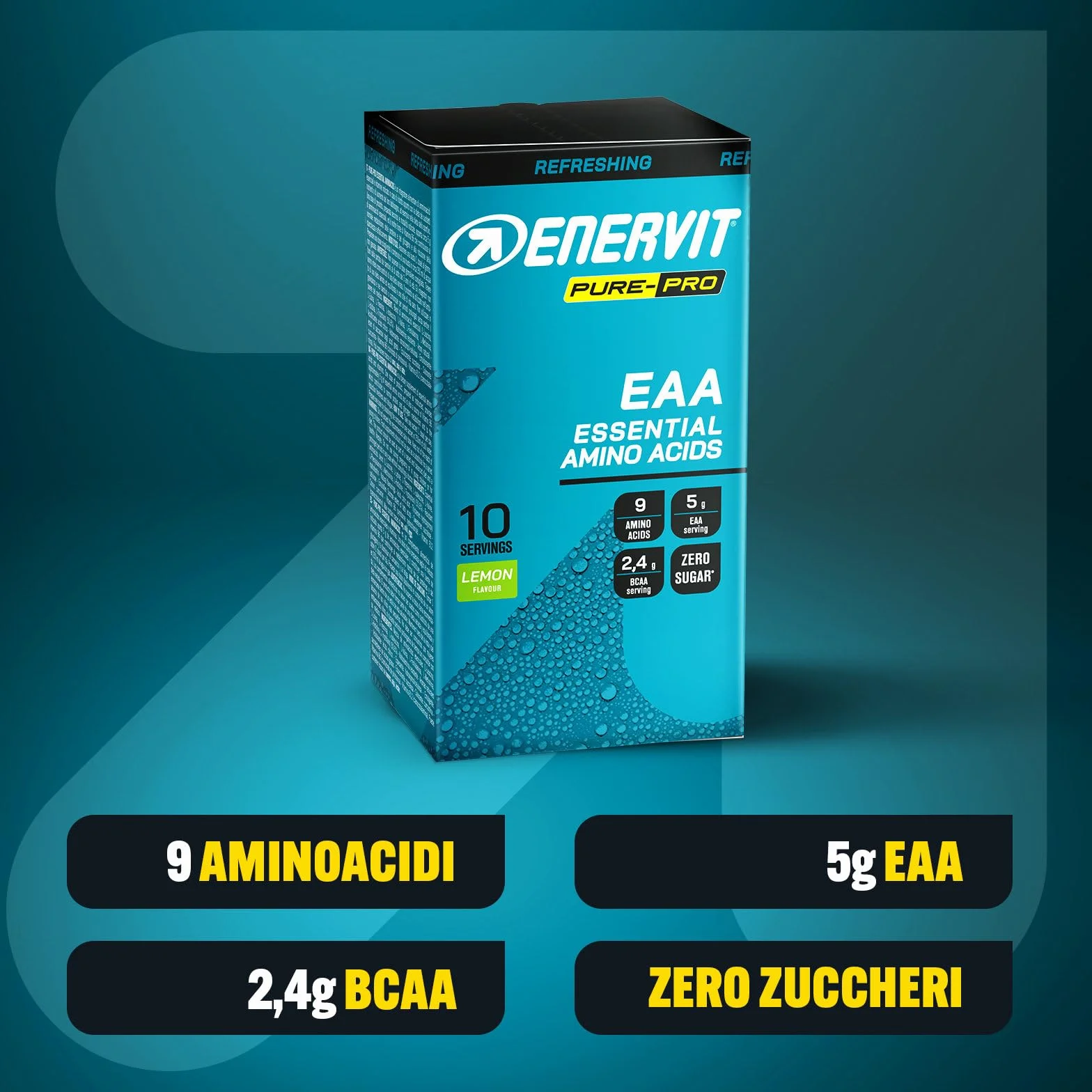 Enervit Pure-Pro Integratore di Aminoacidi Essenziali in Polvere, 5g EAA per Dose, 2.4g BCAA, Vitamine B6 e B12, Plant-Based, Riduzione Stanchezza, Durante e Post Workout, Vegan, 10 Bustine da 10g