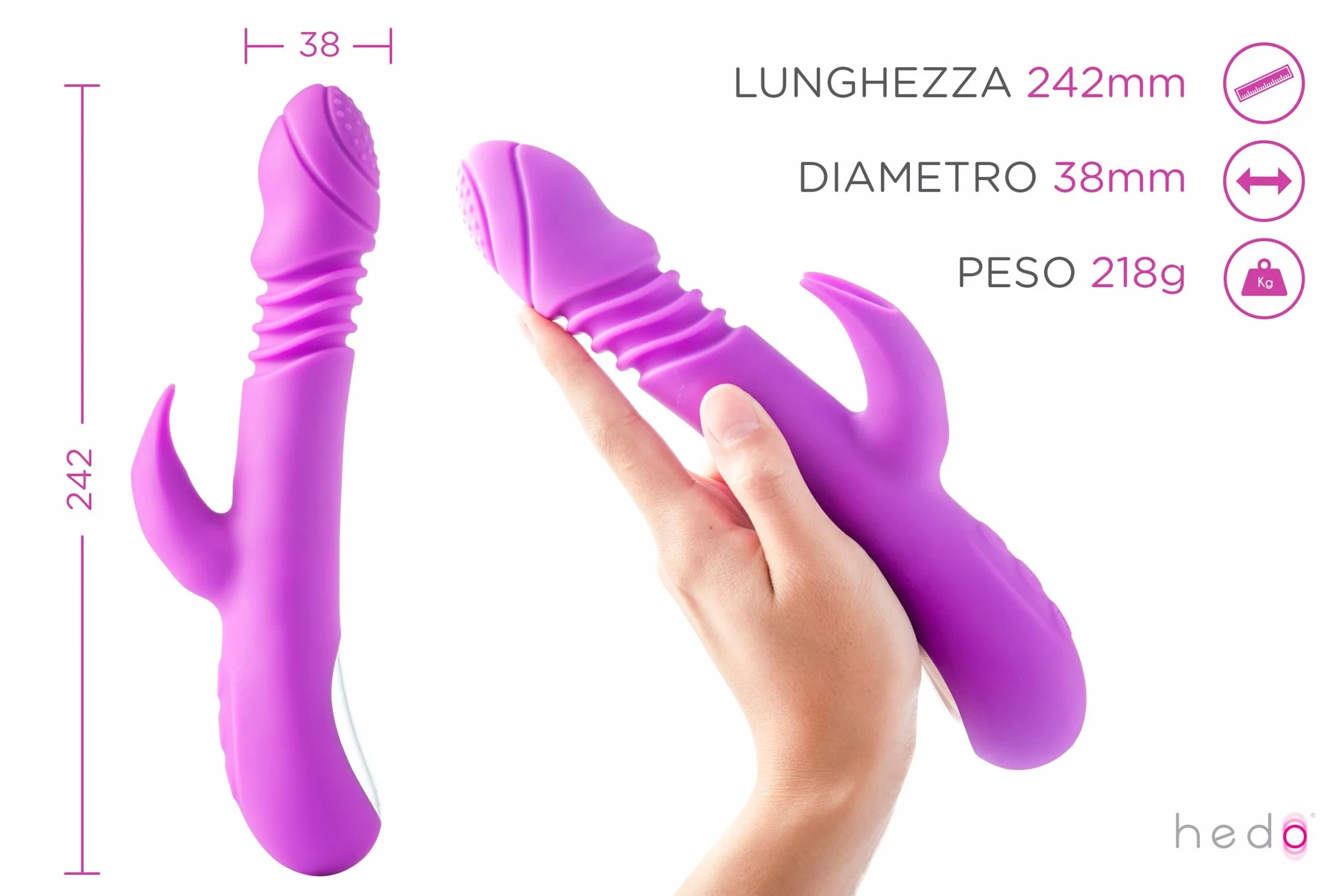 HEDO M6 | Vibratore sessuale rotante con funzione calore | Stimolatore clitorideo e punto G | Dildo vibrante | Massaggiatore rabbit | Vibratorepunto | Silicone medico privo di PVC e ftalati
