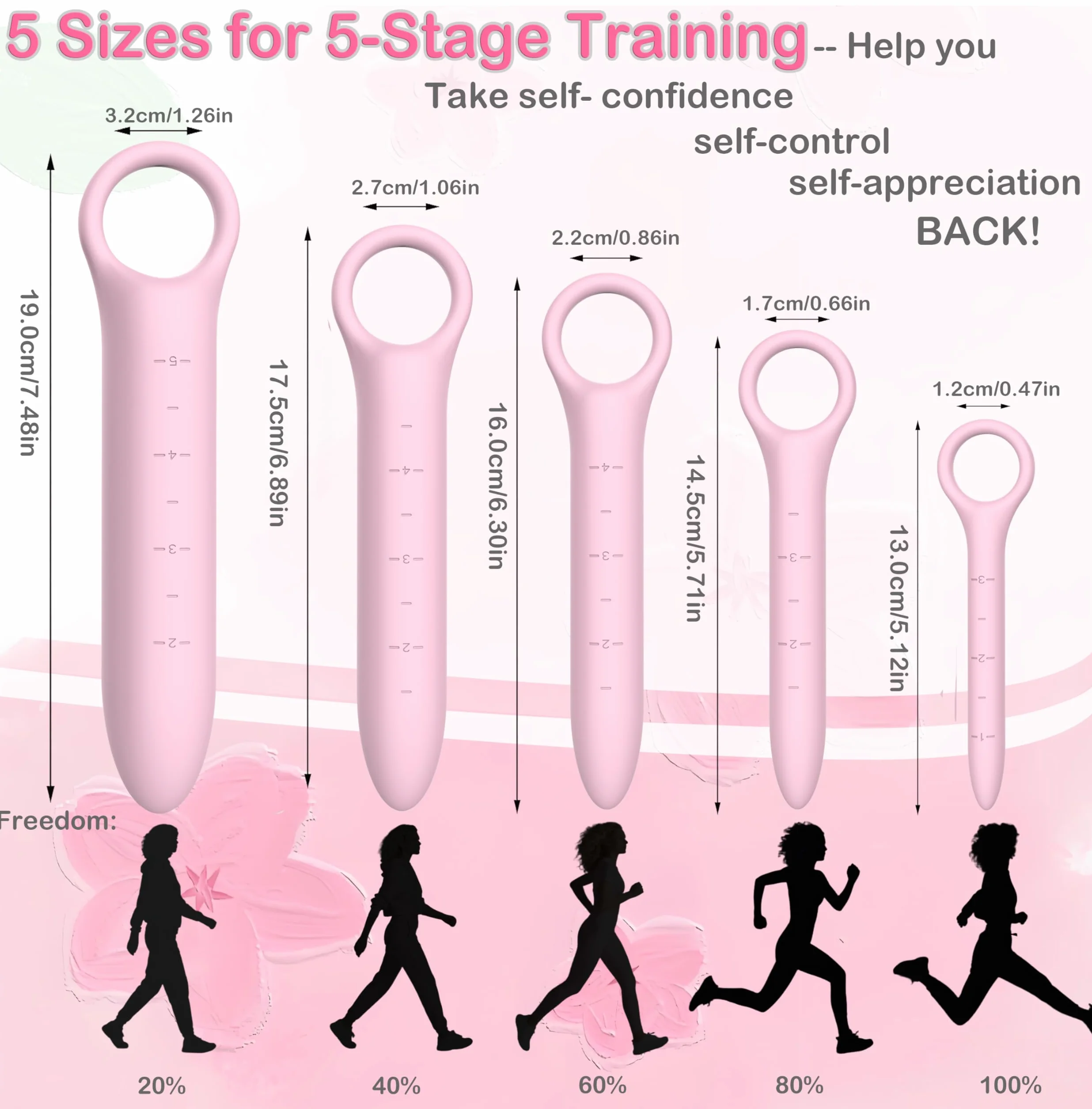 Dilatatori per Pavimento Pelvico Donna - Set 5 Pezzi - Allenatore Muscolare Progressivo - Esercizi di Kegel (Rosa)