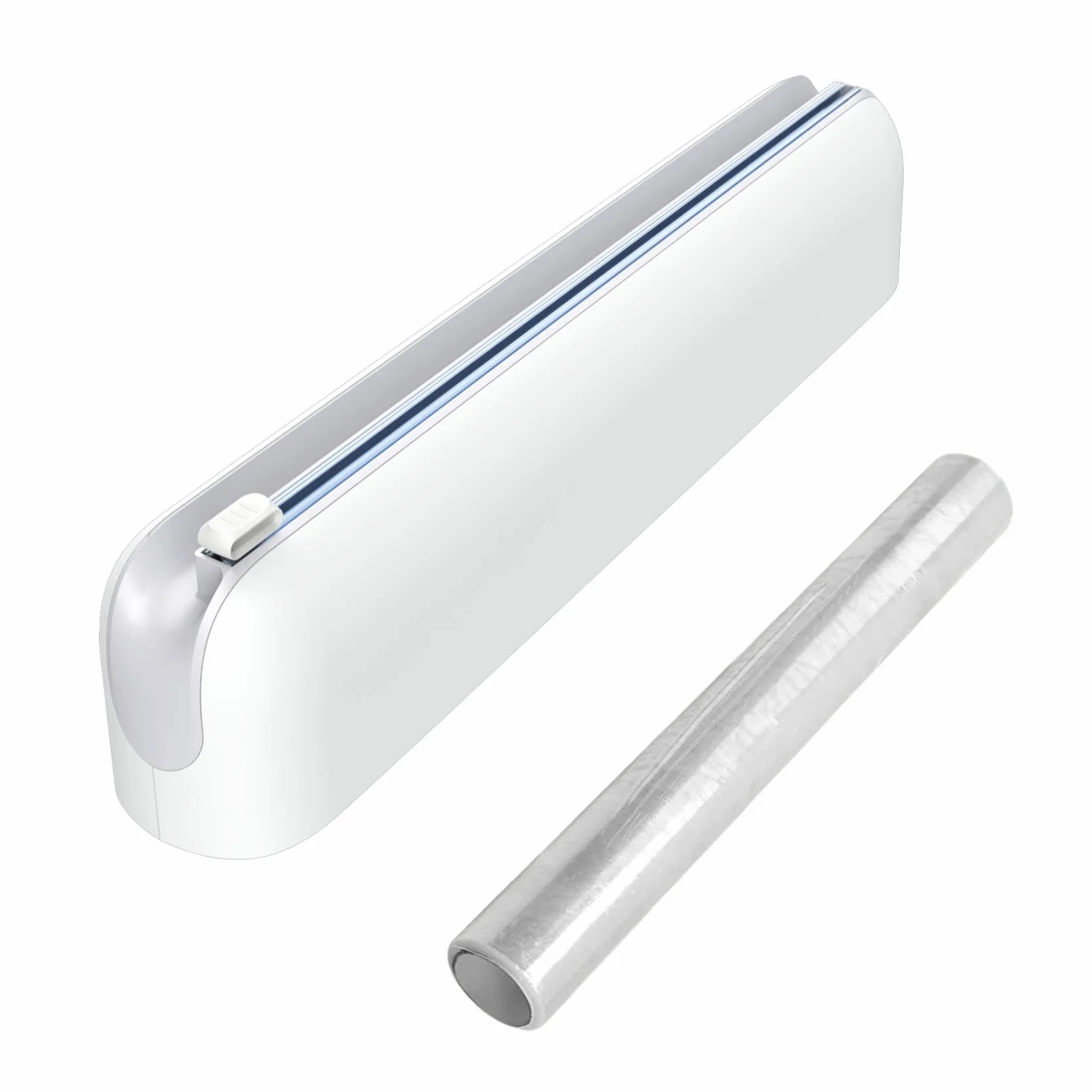 Dispenser Pellicola e Alluminio - Taglia Pellicola da Cucina di Aspirazione Magnetica, Distributore di Carta Stagnola e Pellicola Trasparente con Taglierine Affilate con 50m Film, Bianco