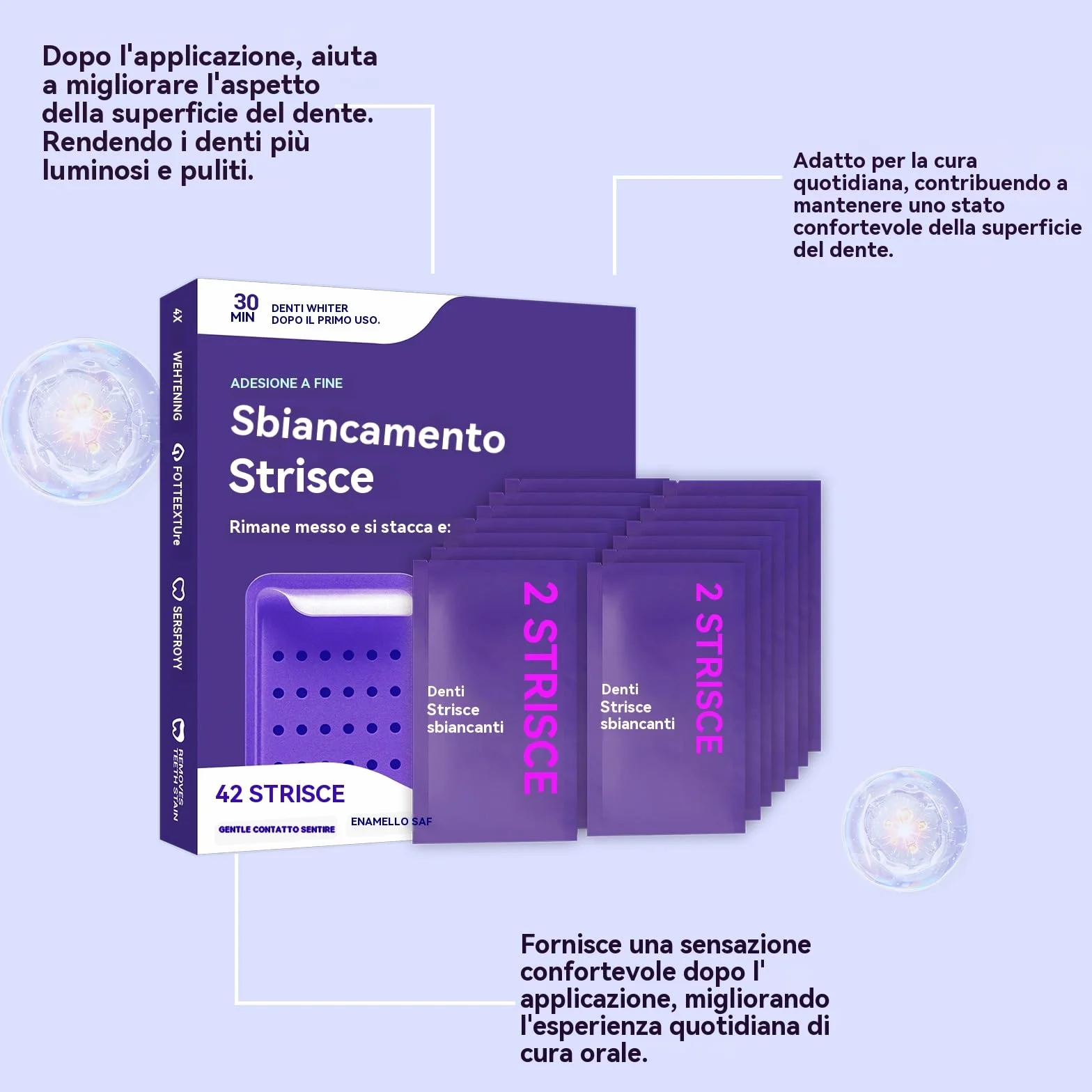 Strisce Sbiancanti Denti - Whitening Strips Senza Perossido per Denti Sensibili, Risultati in 7 Giorni, Sbiancamento Professionale a Casa, Rimuove Macchie Caffè/Vino/Fumo, Sicure per lo Smalt (42pcs)