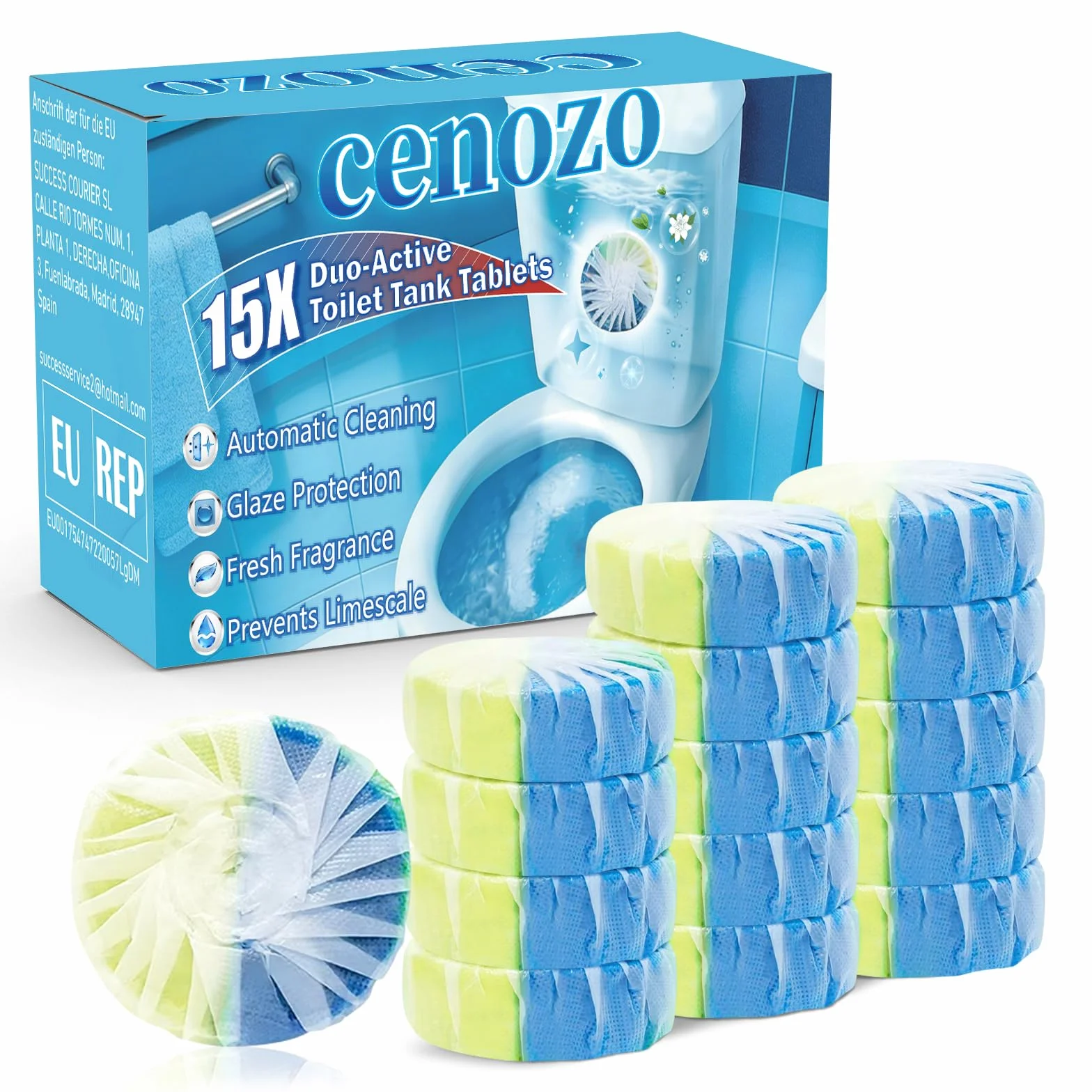 15 pezzi di Detergente per Wc,Detergente per Cassetta di Scarico a Doppia Azione (50 g/compressa),Previene Calcare e Sporco,Protegge lo Smalto,Profumo Rinfrescante