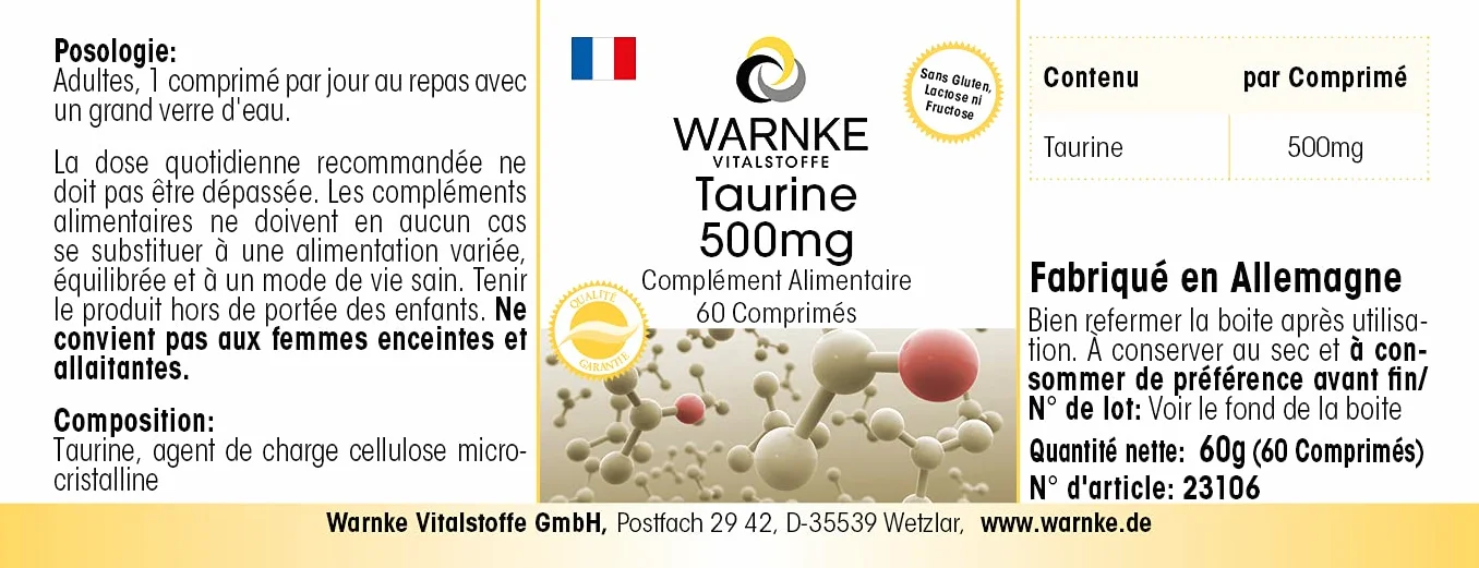 Taurina 500 mg - 60 Compresse - Vegan | Warnke Vitalstoffe