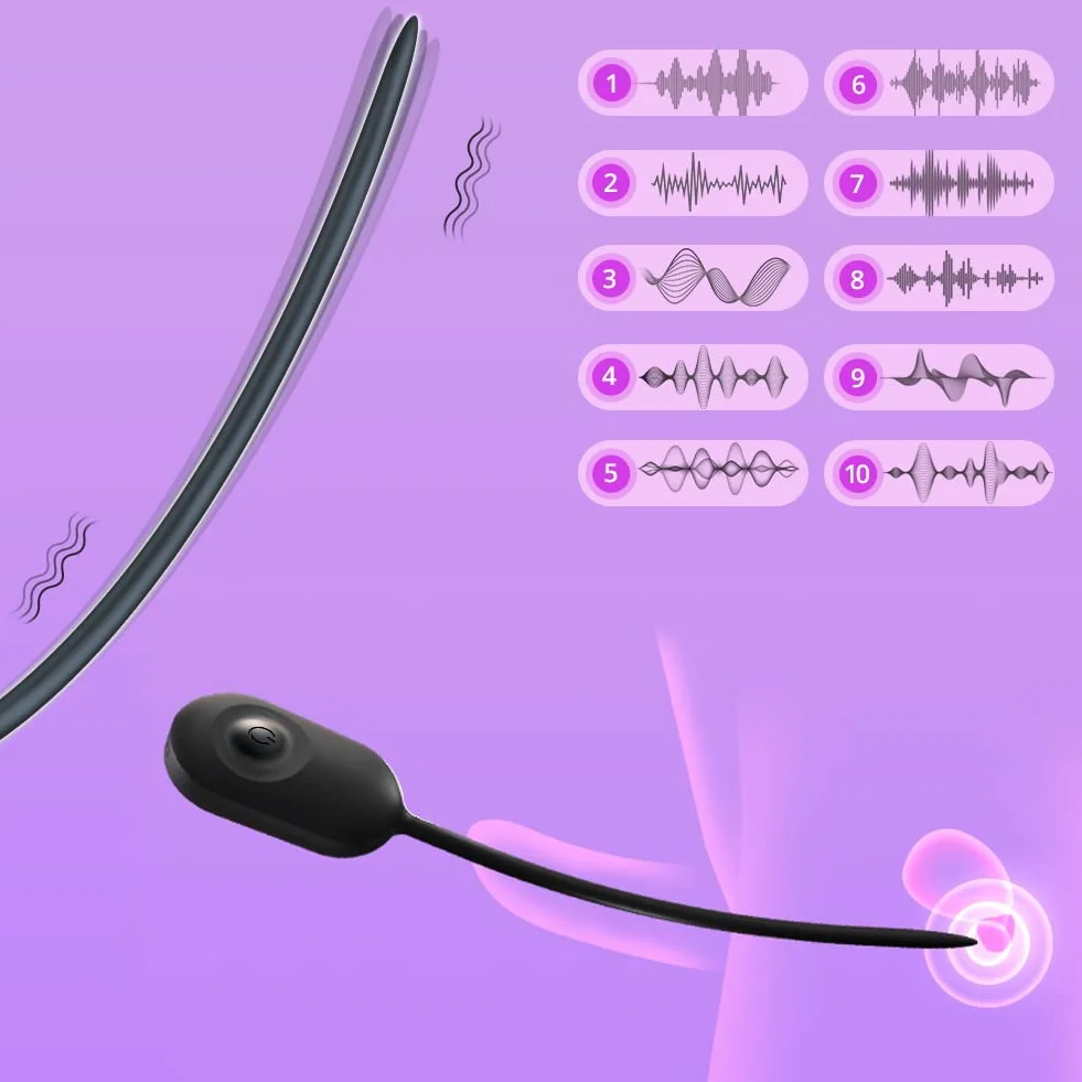 Roluck Dilatatori uretrali 10 modalità di vibrazione Dilatatore per pene in silicone Silenzioso, impermeabile, ricaricabile via USB Flessibile e liscio Giocattolo sessuale per uomini principianti