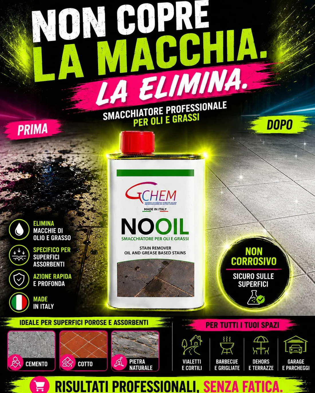 Smacchiatore Professionale per Marmo, Cotto, Pietra e Cemento - Rimuovi Macchie di Olio e Grasso
