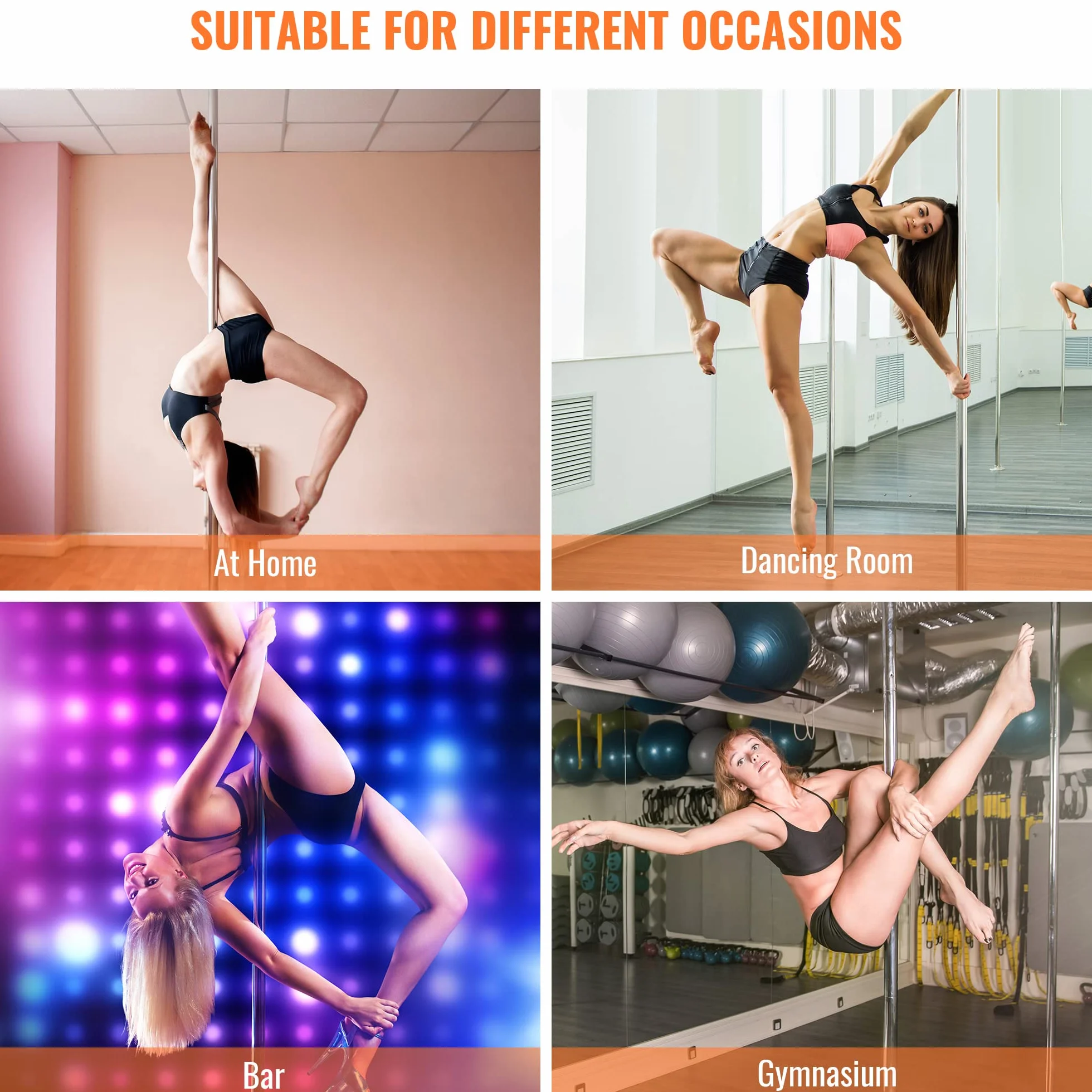 LIFERUN Barra da Pole Dance 45 mm, Altezza Regolabile 221-274 cm, Statica e Girevole, Fino a 200 kg